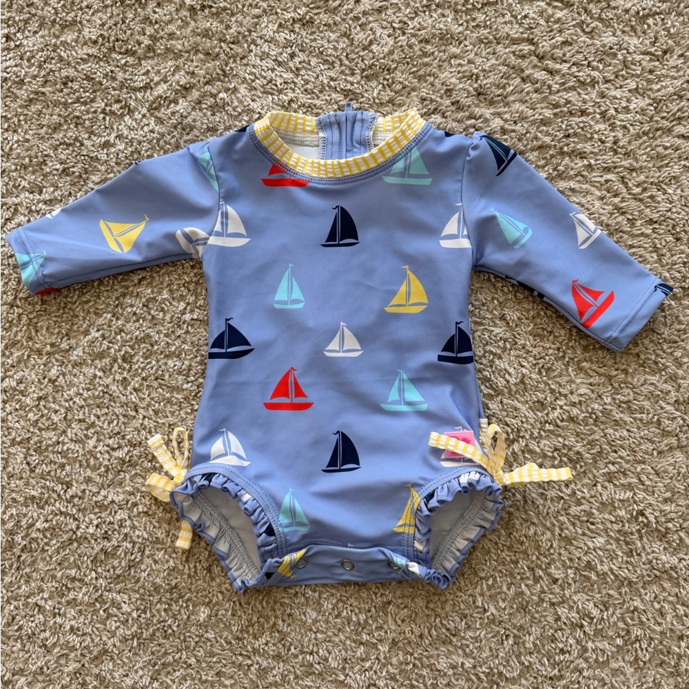 RuffleButts Down by the Bay girls long sleeve rashguard 0-3 month NWT
